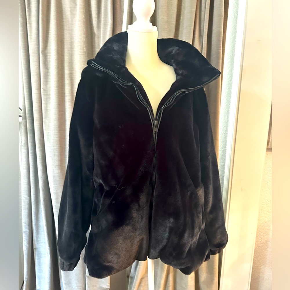 Apparis black faux fur coat with removable hoodie NWOT  size XL